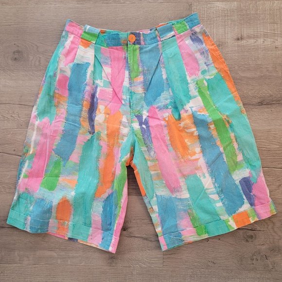 Vintage Kenya dry seasonhigh waist collorfull pleated shorts see mesurements